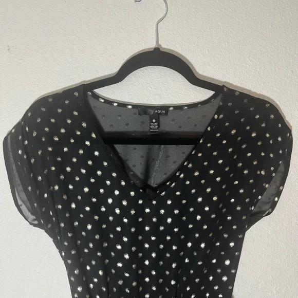 Aqua Black Gold Dotted Belted Dress - Picture 3 of 8